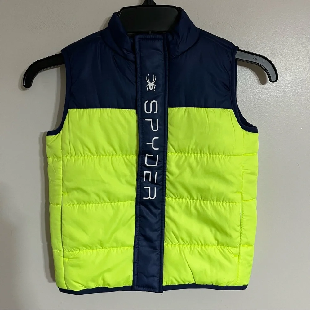 Boys Spyder Neon Yellow & Blue Puffer Vest Size 4T Winter‎ Outdoors Casual
